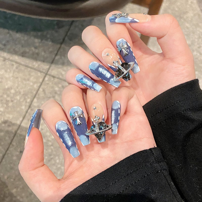 Yi He Tian Cool Style Pure Hand-Worn Armor Personality Chain Cross Nail Art Patch Temperament Mid-Length Nail Patch - Image 3